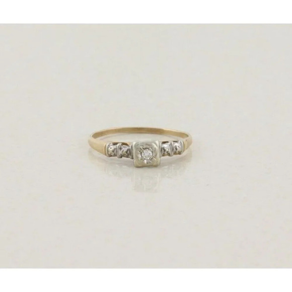 10k Yellow Gold & White Gold .02 ct Art Deco Diamond Engagement Ring Size 8 - Picture 4 of 8